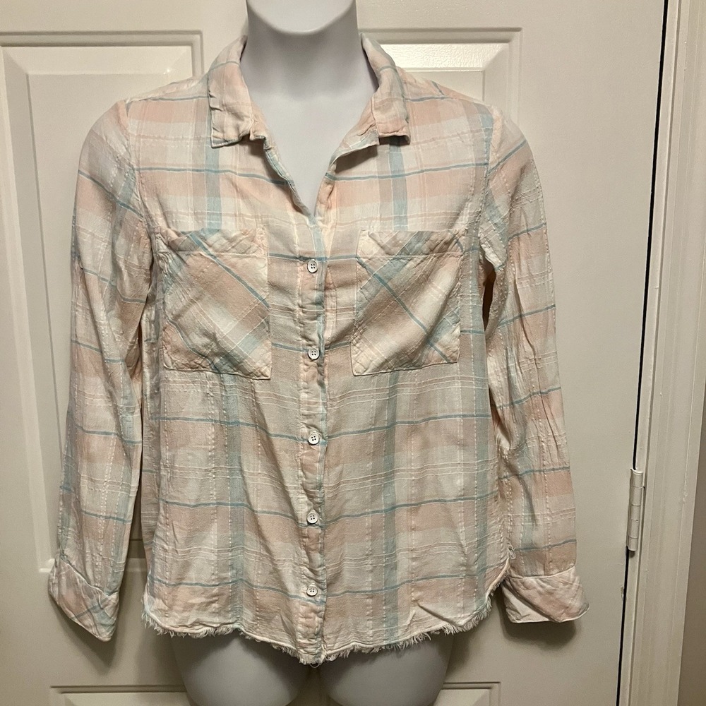Cloth & Stone M Anthropologie Linen Blend Pastel Striped Button Up Shirt Coastal